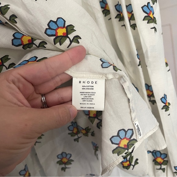 RHODE LOUISA TOP white long sleeve floral button down tie sleeves - Picture 5 of 6